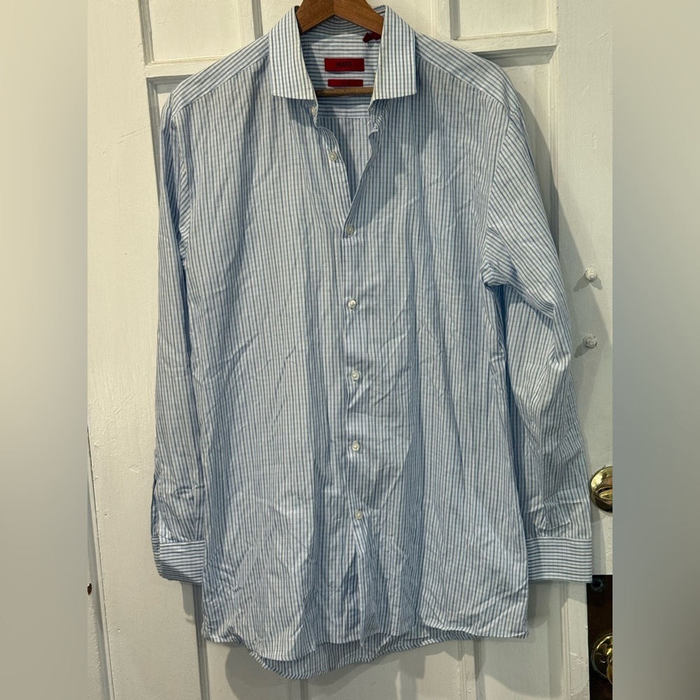HUGO Light Blue Striped Casual Shirt